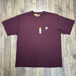 Carhartt Shirt Mens XL Short Sleeve Crew Neck Outdoors Loose Fit Burgundy Casual